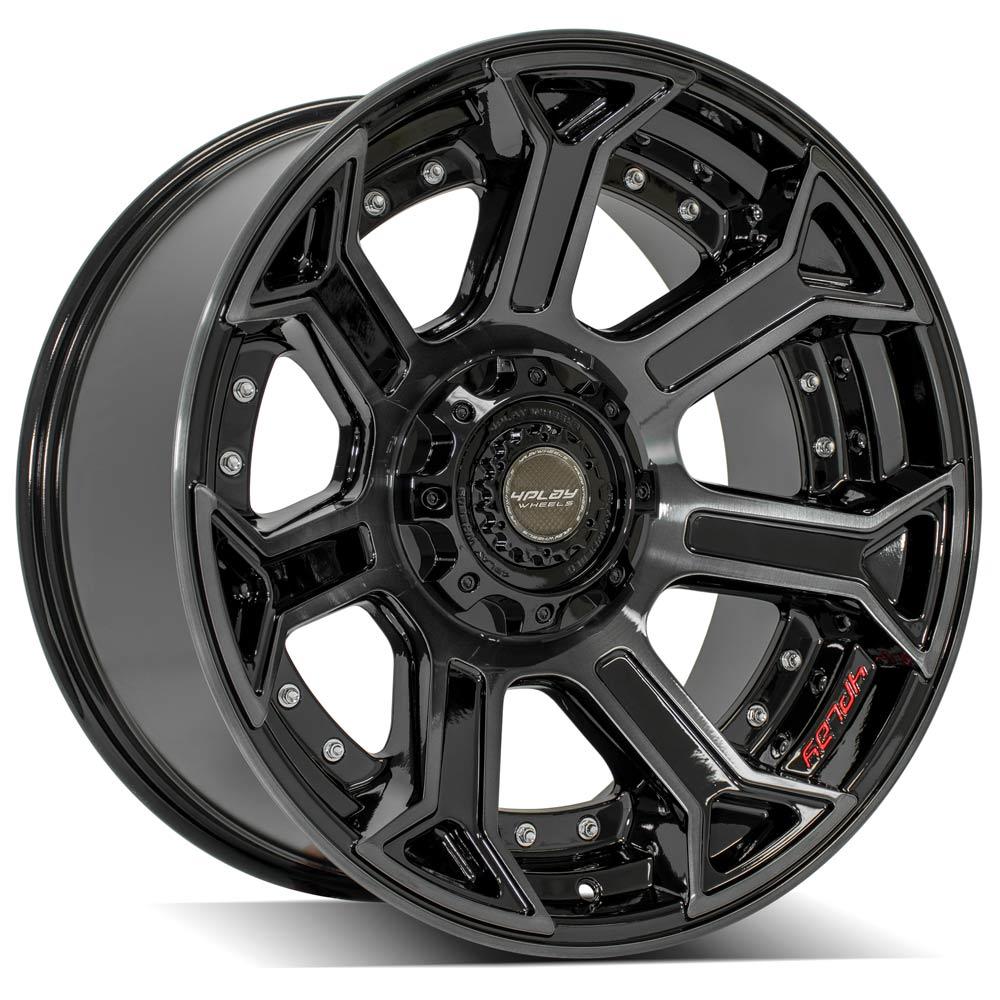 22x10 4PLAY Wheel for Ram-Dodge-Jeep-GM-Ford 4P70 Brushed Black Rim