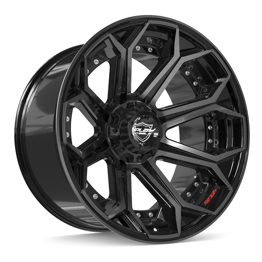 4PLAY 4P80R 22x12 6x135 + 6x139.7 -44et Gloss Black Brushed with Tinted Clear Wheel