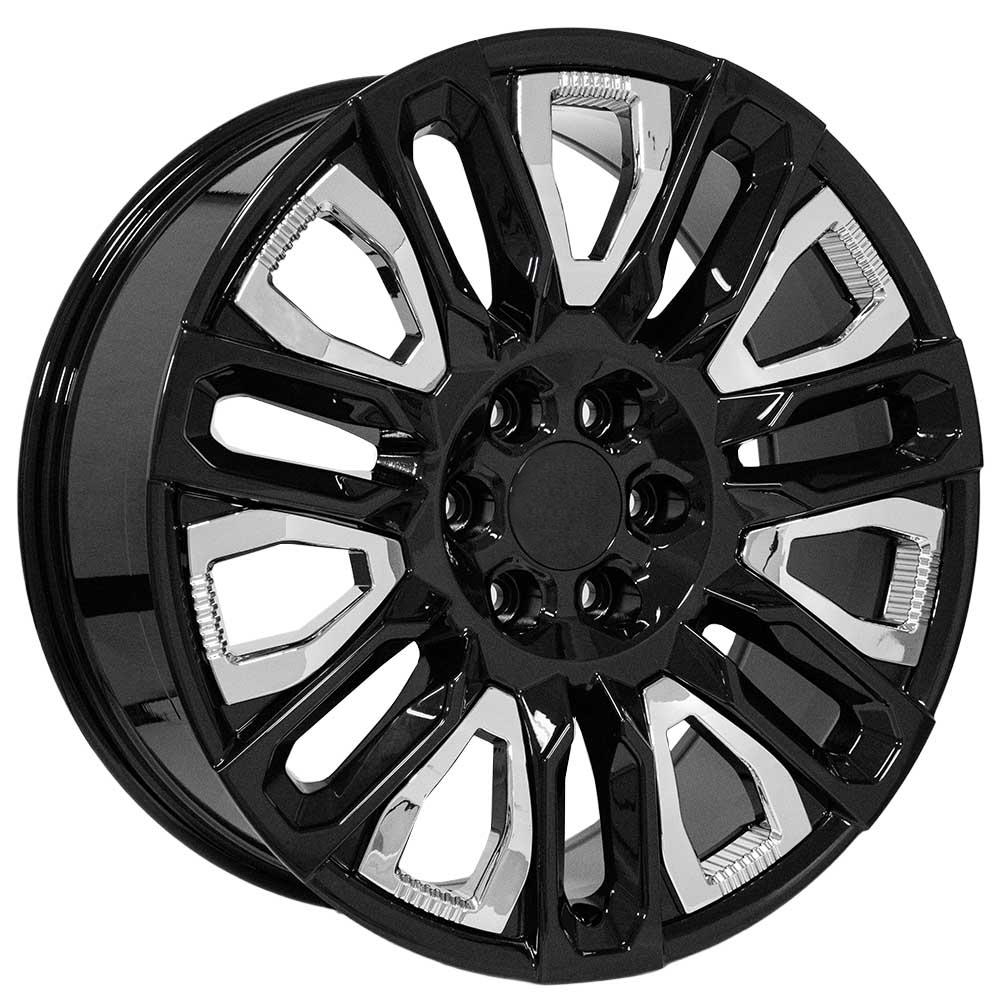 OE Wheels CV57 22x9 6x139.7 28et Gloss Black with Chrome Insert Wheel - View 3
