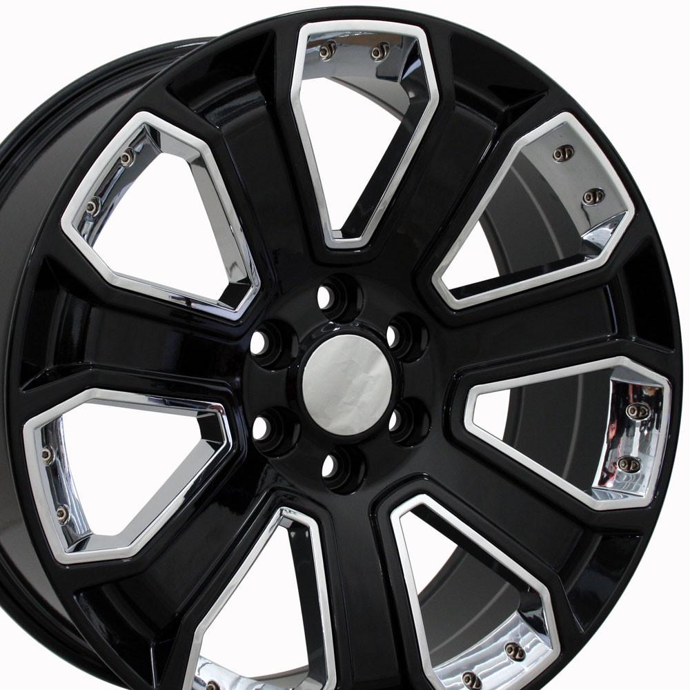 OE Wheels CV93B 22x9 6x139.7 24et Gloss Black with Chrome Insert Wheel